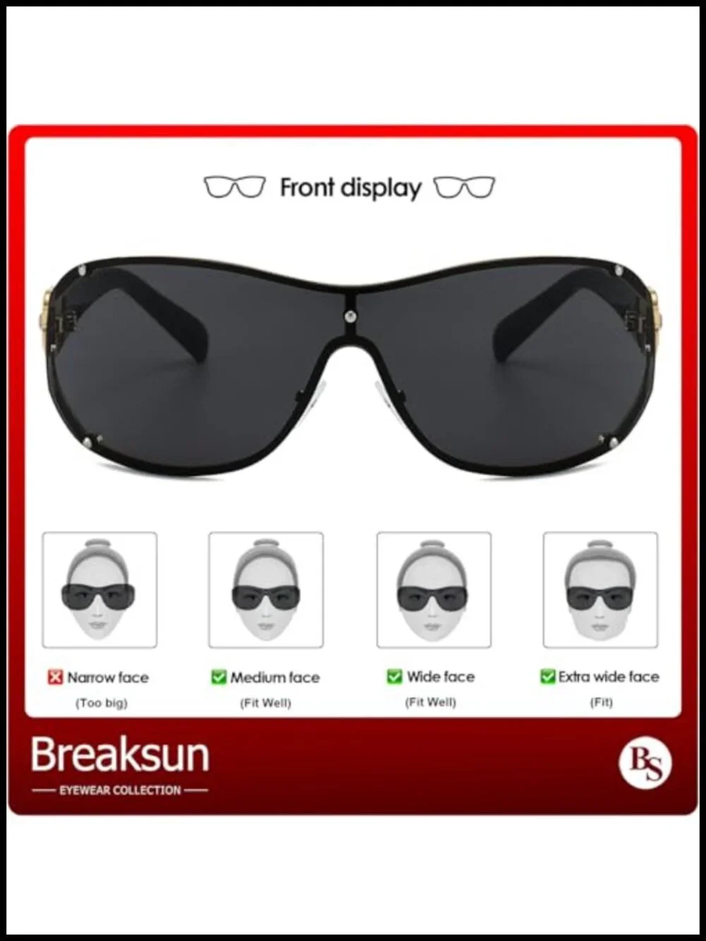 Oversized Y2K Rimless Shield Sunglasses with Rhinestone Camellia Temples UV400